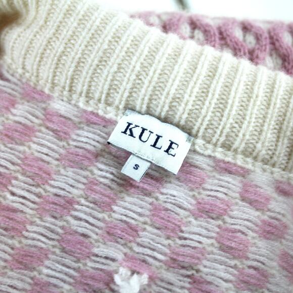 KULE Pink Shelby Patch Pocket Cashmere Sweater Small Ivory Stripe Knit Pullover - Picture 6 of 7